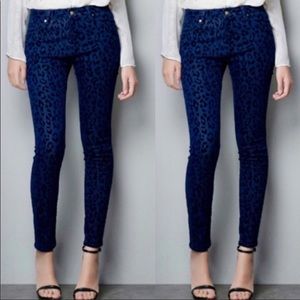 Free People Blue Leopard Flocked Skinny Jeans